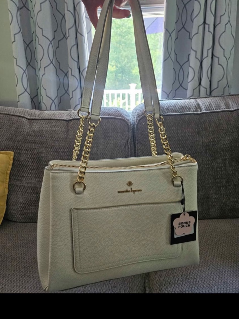 Nanette Lepore Cream Shoulder Bag with Gold Chain Straps